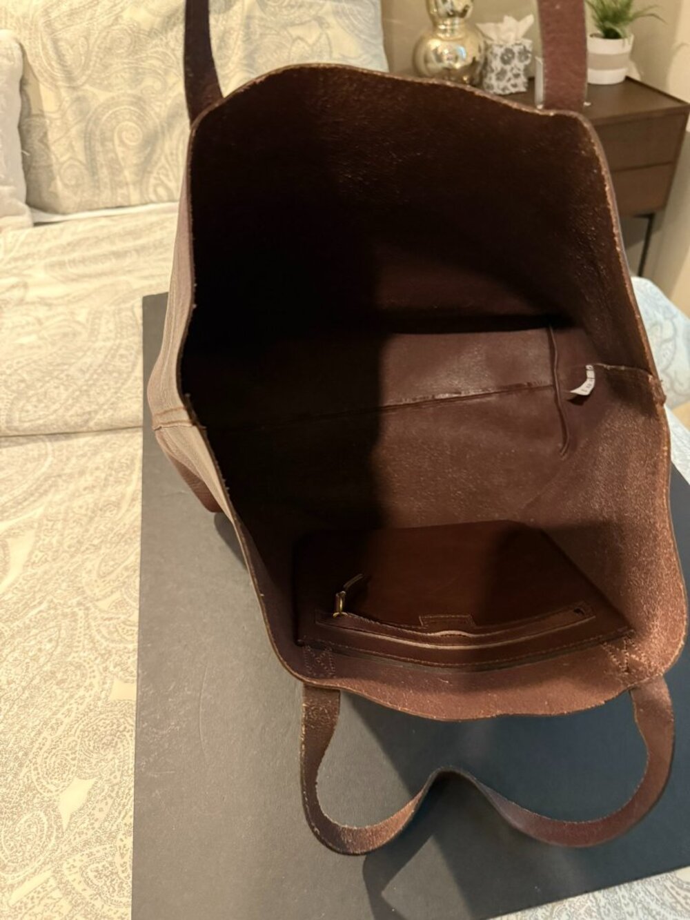 Madewell Brown Leather Tote Bag Large Open Top Shopper - Picture 3 of 4